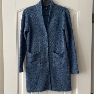 Lisa Rinna Collection Textured Boucle Knit Blue‎ Snap Front Cardigan XXS